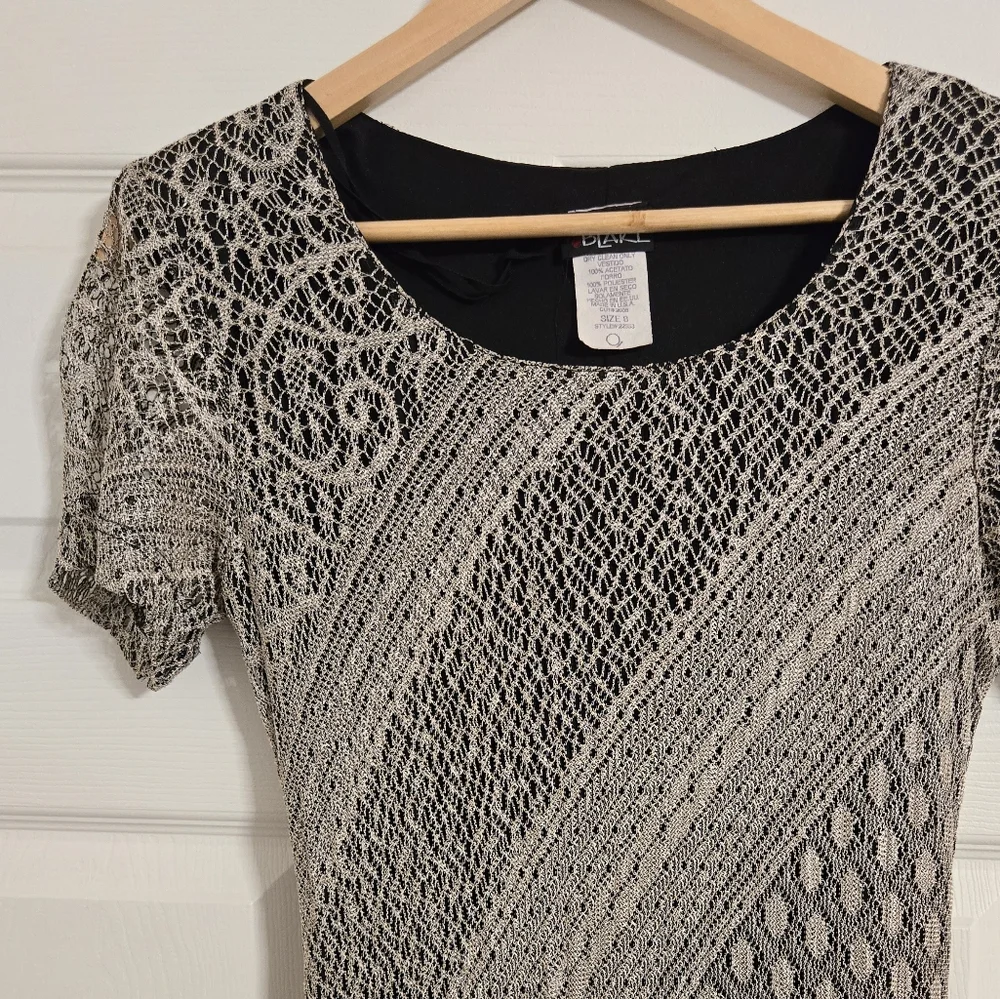 Helene Blake taupe black vintage overlay dress flapper style size 8 (runs Small)
